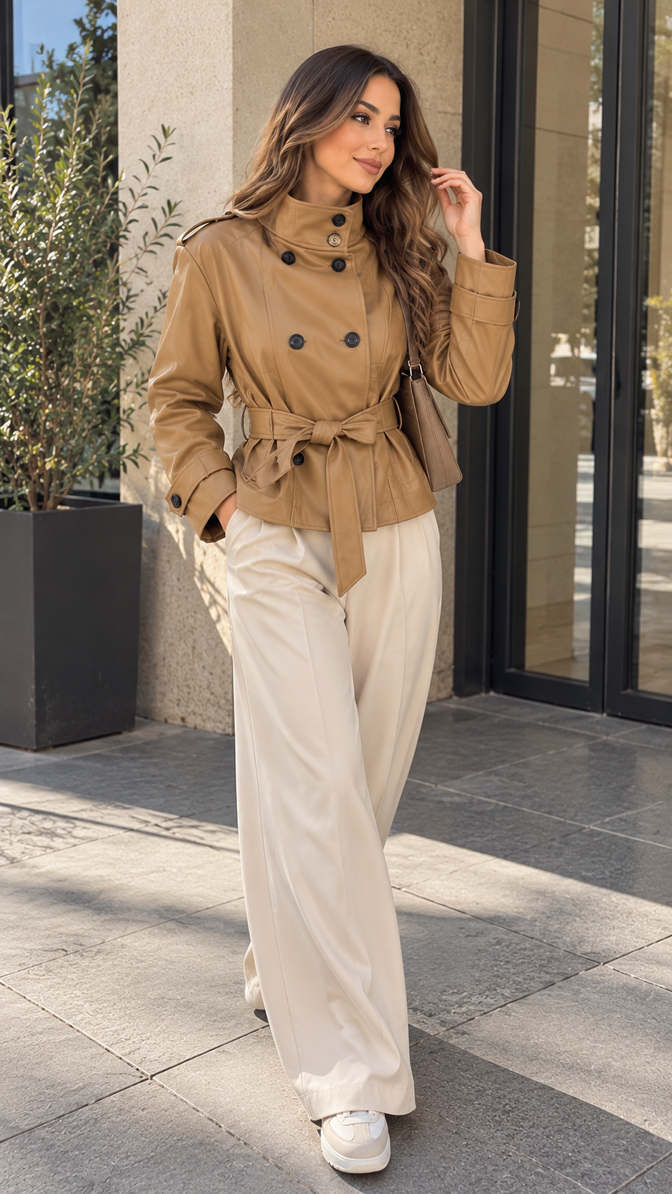 Chaqueta Trench Efecto Piel con Cinturón